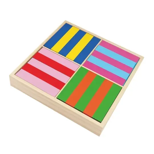 Premium kvalitet | Byggepinde i træ, 100 stk., 8 forskellige farver, 12 x 2,5 x 0,8 cm, trækasse