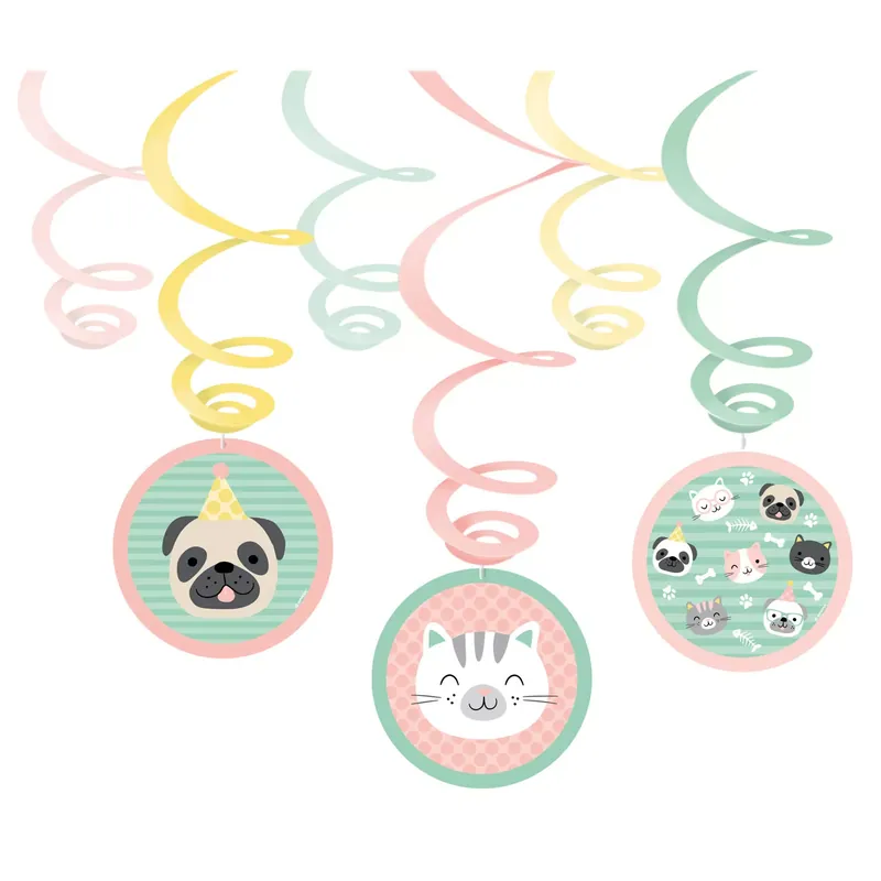"Hello Pets" Pastel Swirl Dekorationer, 6 stk. - Netop ankommet