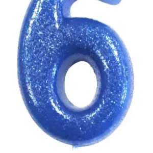 Blåt Tal Kagelys m/Glitter 6.5 cm - 6 Tal - Helt ny