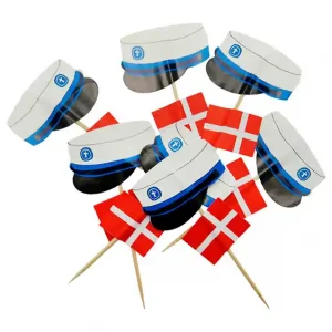 Særtilbud - Student m/ Hue og Flag pinde - 12 stk./ps - Blå [253053*]
